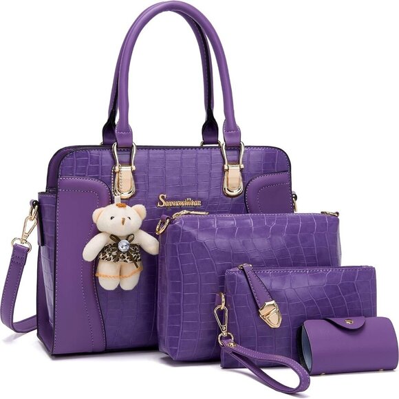 Women's Fashion Handbags Tote Bags Shoulder Bag Top Handle Satchel Purse Set 4pc - Picture 1 of 4